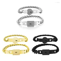 Bangle 2 Pieces/Set Matching Bracelets Gift For Couples Lover Heart Lock KEY Bracelet Stainless Steel B