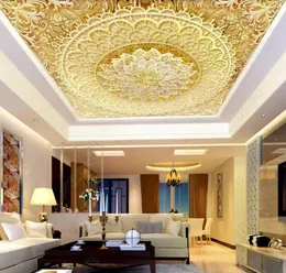 Wallpapers personalizado teto 3d murais de parede ouro diamante flor sala de estar quarto fundo mural papel de parede