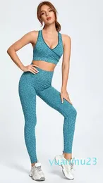 Set da palestra Tute sportive Leggings a vita alta Reggiseno push up Gilet 2 pezzi Leopard Sportswear Women Fitnes