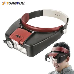 Magnifying Glasses 10X Headband Magnifier Glasses Helmet Style Loupe Lens LED Lights Loupe Microscope For Repairing Watch Jewelry Reading 231030