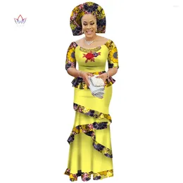 Ethnische Kleidung BRW Private Custom Afrikanisches Kleid Bazin Riche Frauen Anzug Halbarm Tops und langer Druckrock Große Größe M-6XL WY2412
