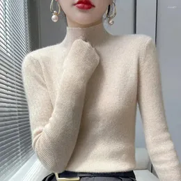 Kadın Sweaters Sonbahar Kış Kalın Örme Kazak Kadın Moda Kore Koreli Yarım Belelek Uzun Kollu Sıcak Jumper