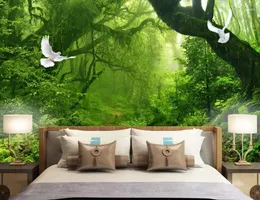 خلفيات غرفة المعيشة خلفية ثلاثية الأبعاد غابة خضراء الشجرة الكبيرة التلفزيون الخلفية الجدار مخصص أي حجم جدارية