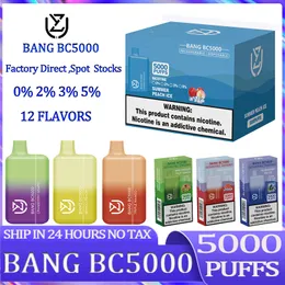 Original UZY Bang BC5000 Puff Einweg-E-Zigaretten 1,2 Ohm Mesh-Spule 12 ml Pod-Batterie wiederaufladbare elektronische Zigaretten Puff 5K 0% 2% 3% 5% Einweg-Vape-RGB-Kit-Stift