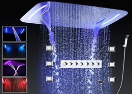 Lüks tam duş musluk seti termostatik LED gizli tavan büyük yağmur şelale duş başlık yüksek akışlı masaj üst duş 1207416