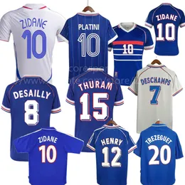 Zidane Thuram 98 Franch Retro Soccer Jerseys Desailly Deschamps 02 06 Vintage Football Shirt Platini 1982 قمصان كرة القدم الكلاسيكية هنري تريزيجويت 2000 مجموعة