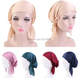 Hijab Delle Donne di Colore Solido Chemio Cap Musulmano Volant Cancro Cappello Beanie Cofano Sciarpa Turbante Avvolgere la Testa Elastico Copricapi Perdita di Capelli Cappello