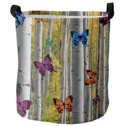 Tvättpåsar Färg Butterfly Birch Forest Dirty Basket Foldbar Waterproof Home Organizer Klädbarn Toy Storage