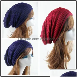 Beanie/Kafatası Kapakları 8 Renk Şık Sıcak Örgü Hat Üçgen Elmas Kazık Kış Kayak Bisiklet Yün Erkekler için Yün ve Teslimat Moda Acc Dhkwo