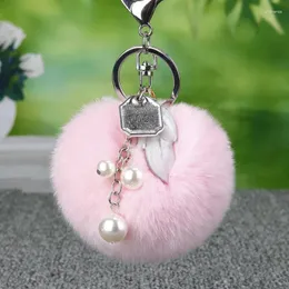 Chaveiros Moda 8cm Bola de Pele Fofa Chaveiro Pérola Borla Folhas Pompom Pompon Chaveiro Porte Clef de Fourrure