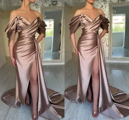 Chocolate Brown Plus Size Mermaid Prom Dresses for Women Off Shoulder Draped High Side Split Special Occasion Dress Formal Wear Birthday Celebrity Evening Gowns