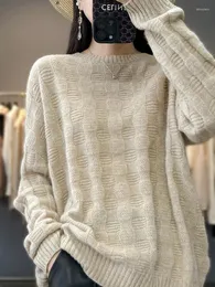 Women's Sweaters Wool Cashmere Crew Neck Sweater Pullover Knitted Undercoat 2023 Autumn Winter Fashion Loose Korean Tops Female