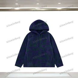Xinxinbuy 남자 디자이너 코트 재킷 파리 말 꽃 체크 어블 러스 패브릭 긴 소매 여성 블루 블랙 xs-xl