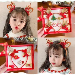 Hair Accessories Christmas 7-piece Children's Cute Clip Baby Holiday Gift Antler Headband Box