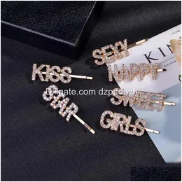 Accessori per capelli 3 Pz / set Forcine Clip Lettera Strass Bobby Pins Barrette laterali Copricapo Hairgrip Strumenti Gioielli di moda Drop De Dhz4K