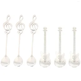 Coffee Filters Spoons 6 Pack Creative Cute Teaspoons Stainless Steel Staff Musical Notation Shaped (3 Music Note 3 Guitar)