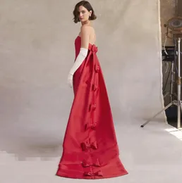 Mode rosa trägerloses rotes Abendkleid 2024 abnehmbare Schleppe mit Schleifen Mantel Satin Abendkleider Frauen formelle Partykleider Robe De Soiree