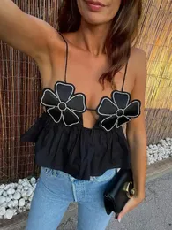 Women's Tanks XNWMNZ Fashion 2023 Rhinestones Flowers Poplin Top Women High Street Back Tie Female Chic