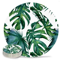Sottobicchieri da tavolo Classici foglie di palma Giungla tropicale Verde Sottobicchieri in ceramica Tappetino per tazza da tè impermeabile Decorazioni natalizie per la casa per occhiali