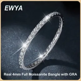 Chain Ewya Real GRA Certified D Color 4mm 0.3CT Full Bangle Armband för Woman Party S925 Sterling Silver Diamond Armband 231027