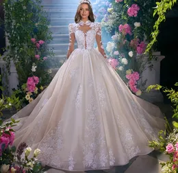 A-Line Elegant Princess Wedding Dress 2024 High Neck Long Sleeve Vestido de Novia Lace Appliques Romantiska brudklänningar skräddarsydda