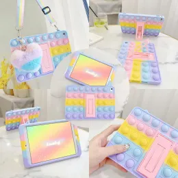 Przypadek dla dzieci do Samsung Galaxy Tab S7 S8 S9 11 cala S9+ S8+ S7+ Plus 12,4 -calowy Rainbow Soft Silikon Bubble Anti -stress Tablet Stojak z paskiem na ramię