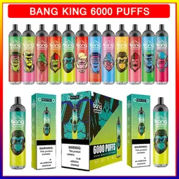 Original Bang King 6000 Puffs E Cigarro Recarregável Vape Descartável Bobina de Malha 0/2/3/5% 850mAh Bateria Pré-preenchida 14ml Pods Cartuchos Caneta de Cigarros Eletrônicos