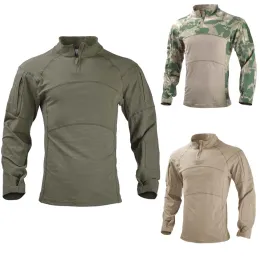 Camisa tática de manga longa masculina, camisa militar rápida de combate do exército, camisa slim fit camuflada com zíper, nova