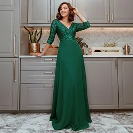 2020 new fashion maxi dresses sexy deep V-neck Sequined Wine Red green white 3 4 sleeve party dresses Banquet Host Evening Dress230r