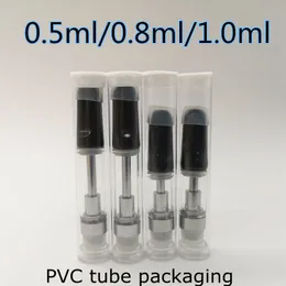 Cartuccia Vape da 0,5 ml 0,8 ml 1,0 ml Tubo in PVC Confezione Cartucce in ceramica da 510 fili Atomizzatore Vuoto Fori olio spessi 2,0 mm Consentono di personalizzare il pacchetto