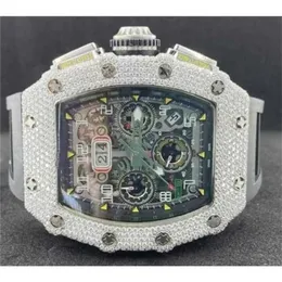 Richarmill Watch Szwajcarski automatyczny mechaniczny nadgarstek zegarek męskiej serii 18 Carat's VVS1+White Moissonit Diamond Round Cut Automatyczne luksusowe zegarek męski WN-11B3