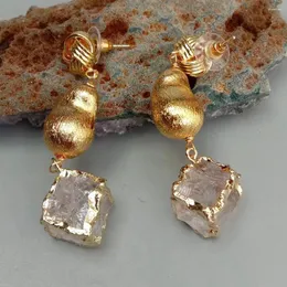 Orecchini pendenti YYGEM placcato oro spazzolato perlina naturale trasparente a forma di cubo di quarzo goccia gioielli di moda per le donne