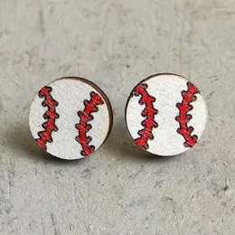 Stud Earrings Wood Softball Soccer Ball Football Basketball Sports Wooden