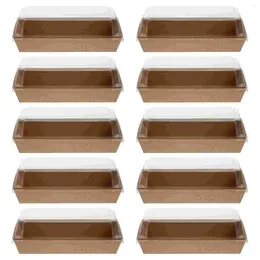 Ta ut containrar 10st Rectangular Kraft Sandwich Wapping Boxes Cake Bread Snack Bakery Packing Box med tydliga lock för mat