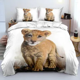 Sängkläder set 3D White Set Custom Design Animal Quilt Cover Lion Comporter Case Cillow Slips 203 230cm Full Twin Double Size