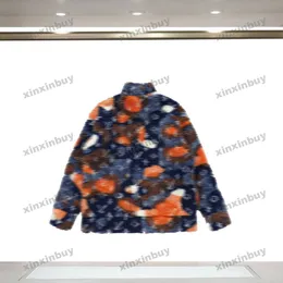 Xinxinbuy 남자 디자이너 코트 재킷 파리 양모 양모 편지 Jacquard 직물 위장 긴 소매 여성 블루 블랙 s-xl