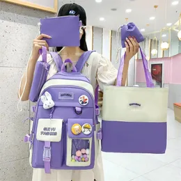 School Bags 5pcs Fashion Sets Children'S Backpack Cute Women'S Bagpack Bookbag Laptop Bag For Teens Girls Students Rucksack