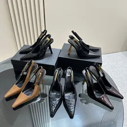 Nova patente de couro apontou toe sandálias estilingue bombas sapatos stiletto sandálias sandálias 10.5 cm mulheres de salto alto luxo designer vestido sapatos tamanho quadrado 35-42 com caixa