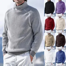 Mäns västar Autumn och vinter Stora solid High Neck Warm Long Sleeve Sticked Shirt Top Coats for Men ullbrun