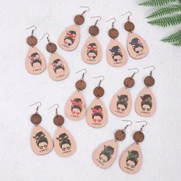 Dangle Earrings Wooden Teardrop Mom Life Messy Bun Hair For Women Baseball Football Print Jewelry Wholesale