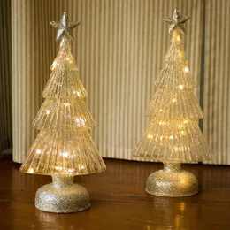 Christmas Decorations Glowing Christmas Tree Ornaments Luminous Glass Christmas Tree Home Desktop Decoration for Year Xmas Party Decorations 231027