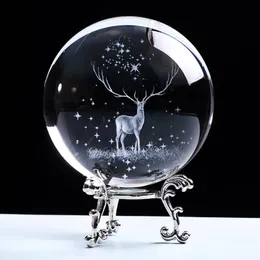 Christmas Decorations 3D Wapiti Ball Laser Engraved Glass Globe Crystal Ornament Miniature Reindeer Home Decor Christmas Decoration Accessories Sphere 231027