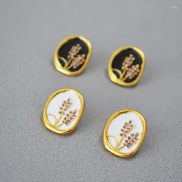 Hoop Earrings Korean Version Niche Design Artistic Lavender Handmade Enamel Brass Gilded 925 Silver Needle For Women