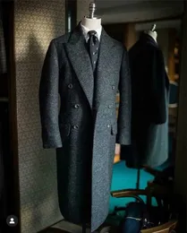Ternos masculinos blazers vintage tweed jaquetas longas negócios formal homem terno blazer lapela espinha de peixe traje homme smoking 231027