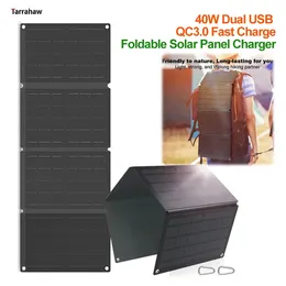 Ladegeräte 40 W Solar Panel Telefon Pad Ladegerät Falttasche ETFE 2 USB QC3 0 Schnellladeausgang Tragbare Outdoor Wasserdicht P ovoltaic Pate 231030
