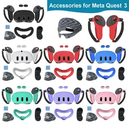 3D -glasögon Silikon Skyddsskalfodral för Meta Quest 3 VR Headset Head Face Eye Pad Handtag Grip Button Cap Accessories 231030