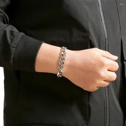 Charme pulseiras de aço inoxidável criptografado redondo polido pulseira masculina cubana hip hop moda cadeia para homens
