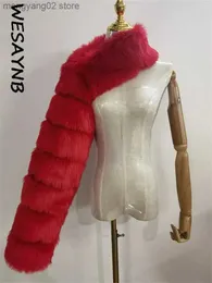 Pele feminina pele sintética wesaynb atacado roupas de inverno 2022 moda casacos de pele sintética feminino uma manga colheita superior cinza marrom jaquetas de pele sintética para mulher t231030