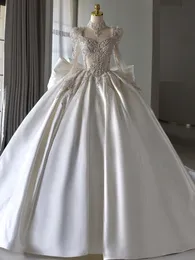 Abiti da sposa musulmani con paillettes lucide maniche lunghe che bordano perle taglie forti perline abiti da sposa arabi abiti da sposa con applicazioni di perline giardino Boho abiti da sposa ed