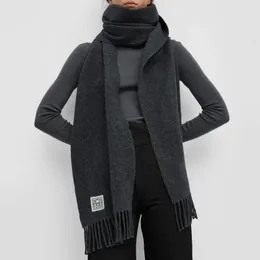 スカーフ270 cm本物のウールロングスカーフソリッドカラー女性冬の濃い暖かいブランドカシミアショールブファンダデザイナー高品質231030